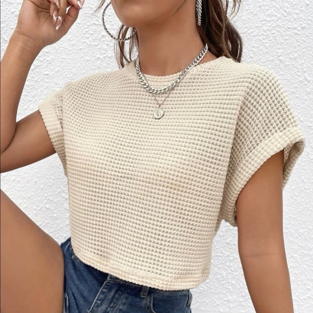 New- beige soft textured batwing top